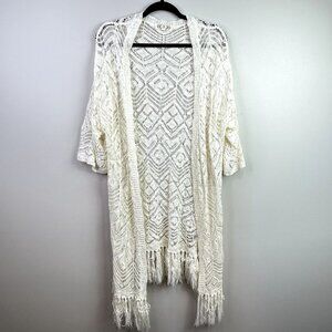 Pink Rose white crochet fringe‎ cover up size small